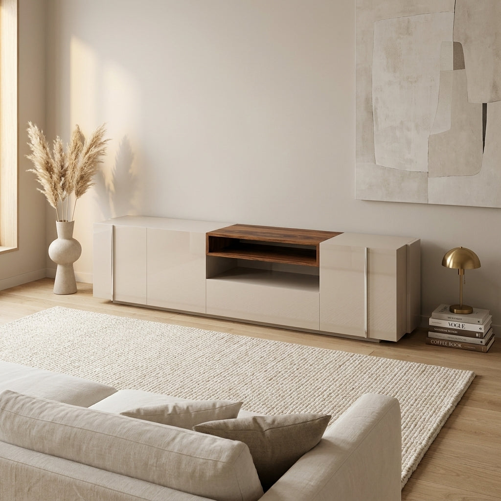 designer tv stand south africa modern entertainment unit ivory gloss walnut shelf. Galeria Furniture