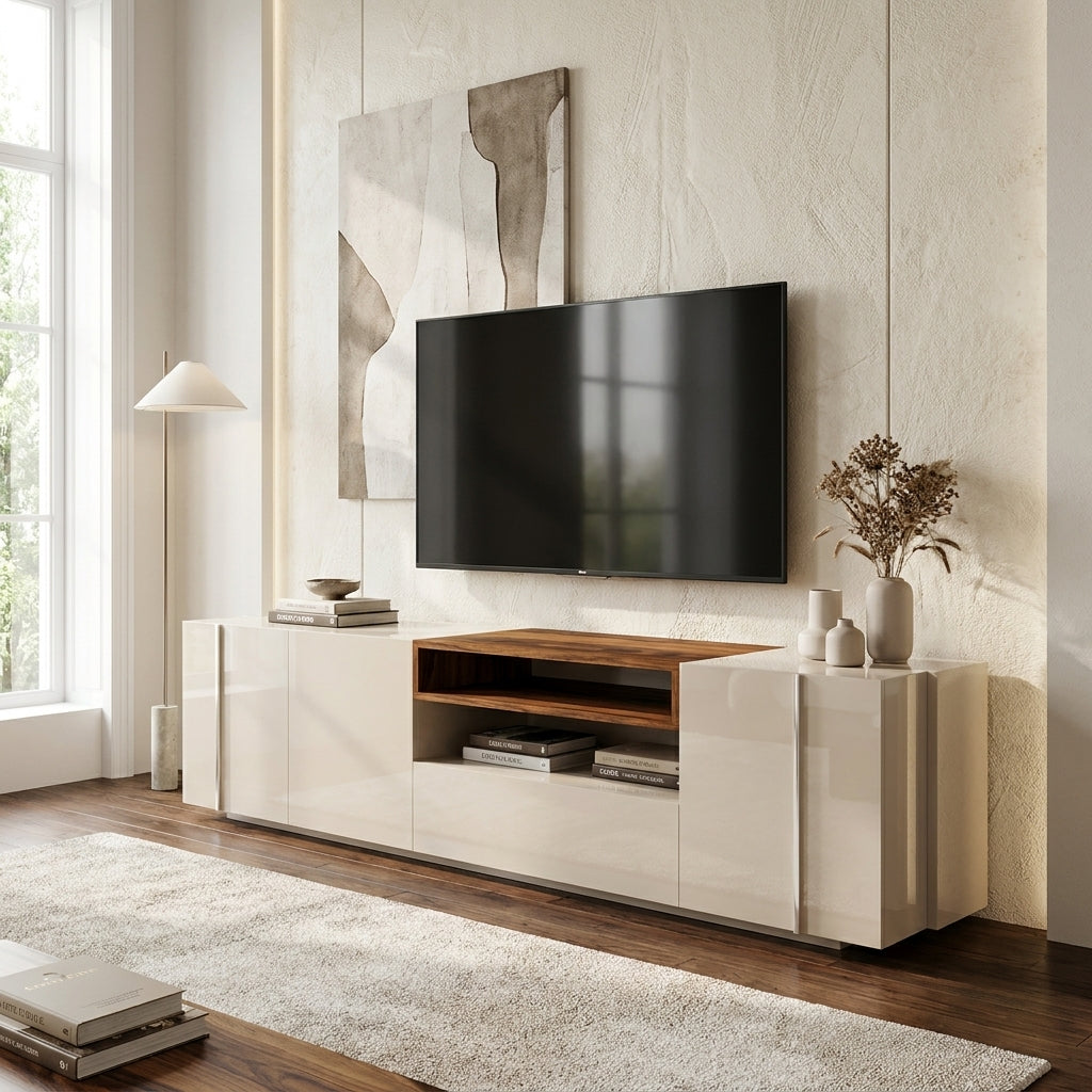 large tv stand 2.2 metre ivory gloss wood cabinet with storage modern furniture south africa. Galeria Furniture. 