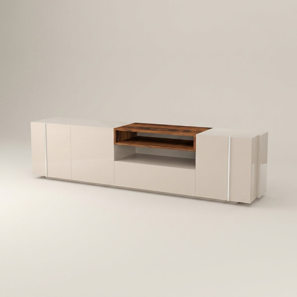 modern tv stand ivory gloss cabinet with walnut wood shelf designer furniture south africa. Galeria Furniture.