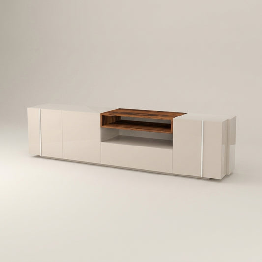 modern tv stand ivory gloss cabinet with walnut wood shelf designer furniture south africa. Galeria Furniture.