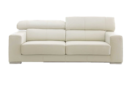 Light grey 2 seater sofa with adjustable  headrests.