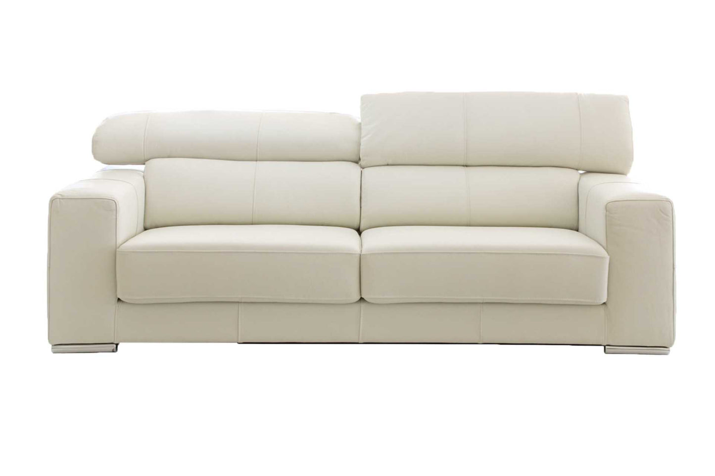 Light grey 2 seater sofa with adjustable  headrests.