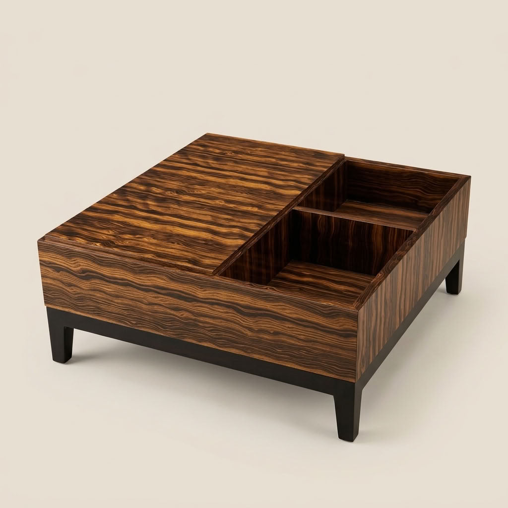 Square luxury wooden coffee table with storage. Euro Crafted. Galeria Furniture Sa. Delivery nationwide.