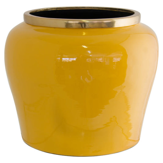 yellow vase with gold rim