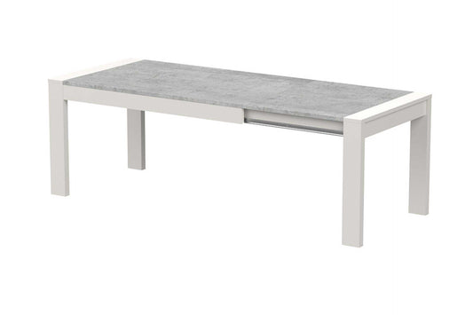 Extendable dining table in white and grey wood veneer. seats 6-12.
