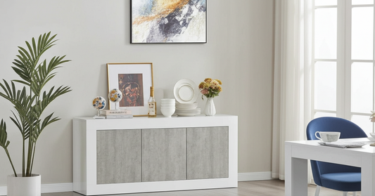 Modern sideboard cabinet in grey oak and white wood