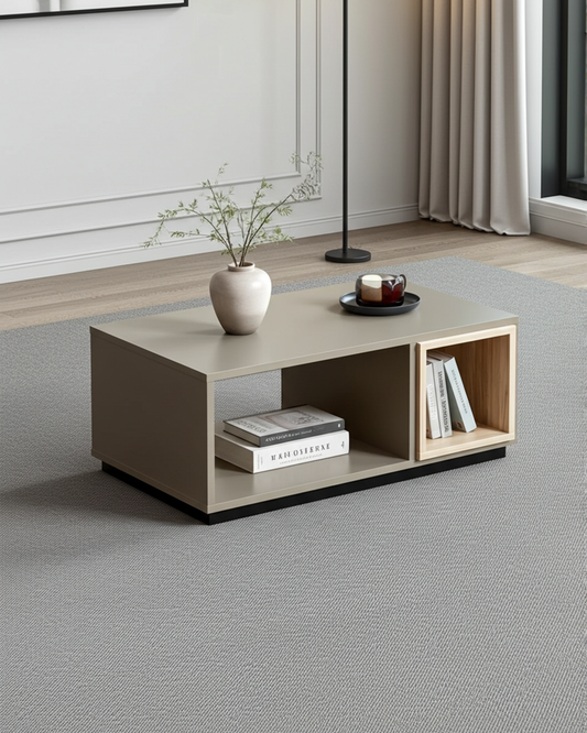 Modern, Rectangular coffee table in cappucino and oak wood finish.