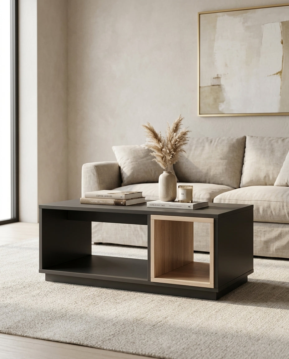 Malmo charcoal grey and light oak coffee table. GALERIA FURNITURE SA. Delivery nationwide.