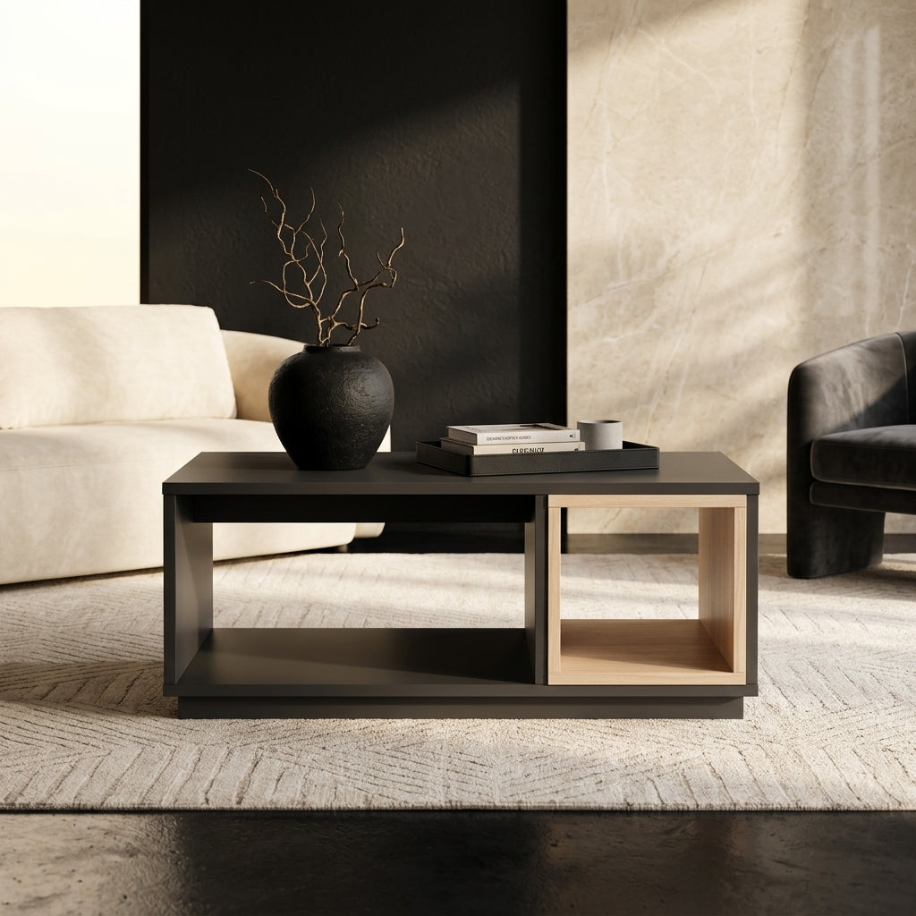 Malmo Nordic coffee table with charcoal and light oak finish. GALERIA FURNITURE SA. Delivery nationwide.