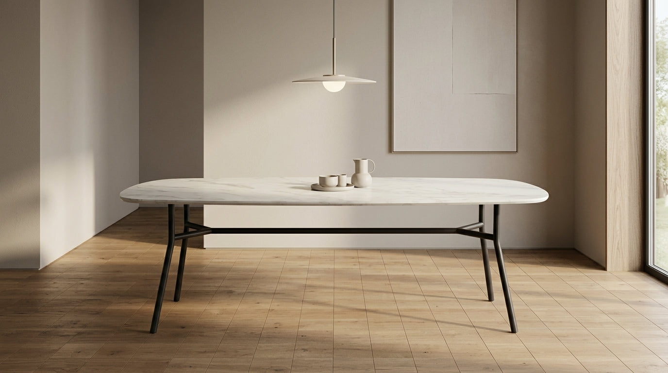 Large 10 seater dining table in grey and white marble look. Nordic design Table. GALERIA FURNITURE SA. Delivery nationwide South Africa