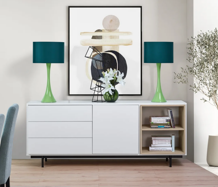 Modern white wood sideboard with black steel legs