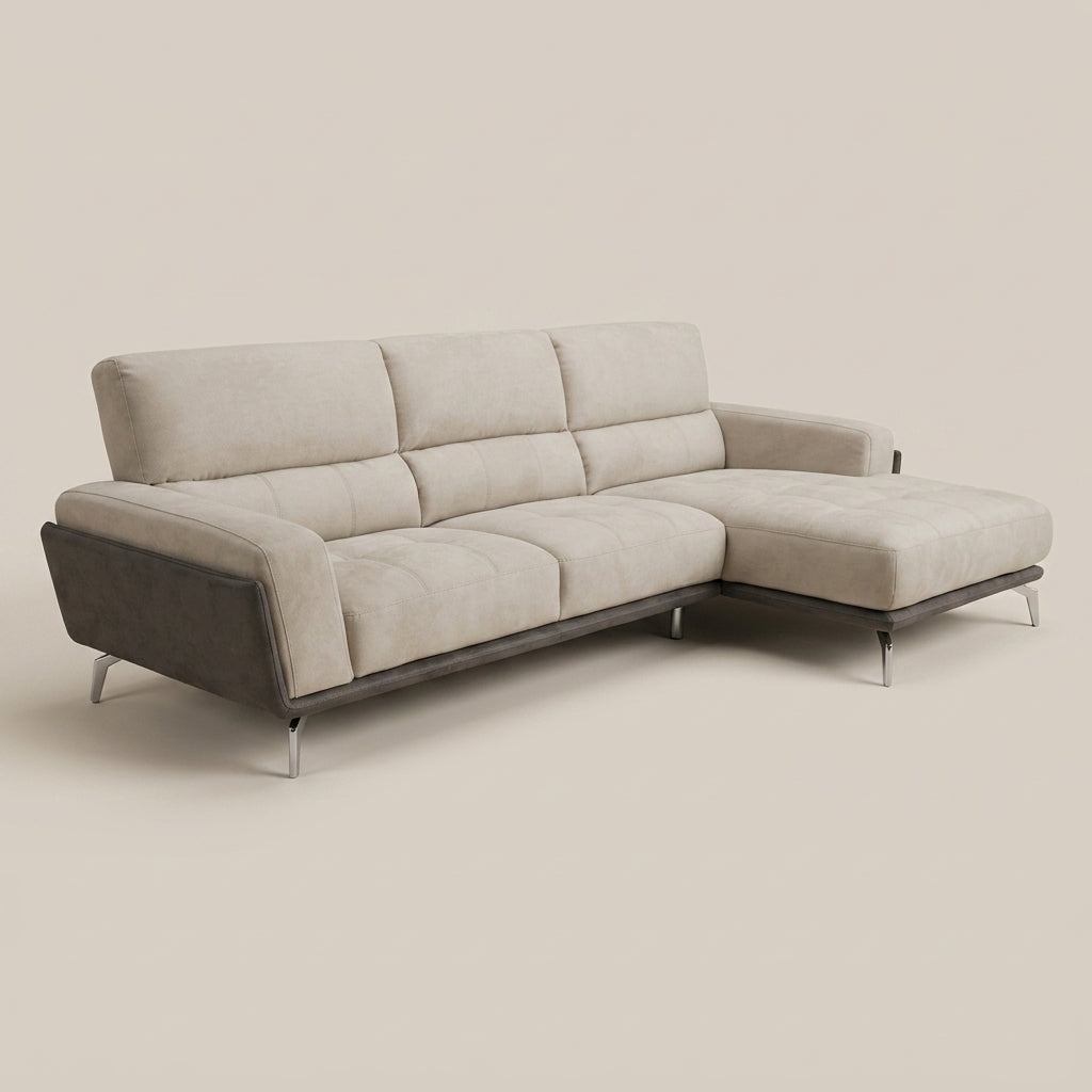 Beige L-shape Megan sofa  with high-backs. GALERIA FURNITURE SOUTH AFRICA