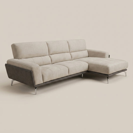 Beige L-shape Megan sofa  with high-backs. GALERIA FURNITURE SOUTH AFRICA