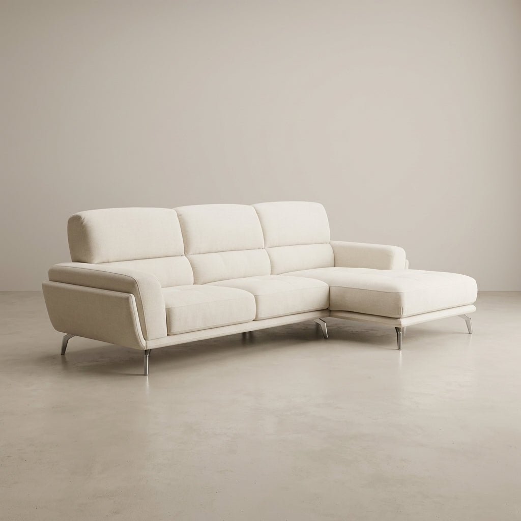 Cream fabric L-shape 3 seater couch