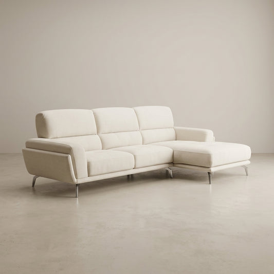 Cream fabric L-shape 3 seater couch