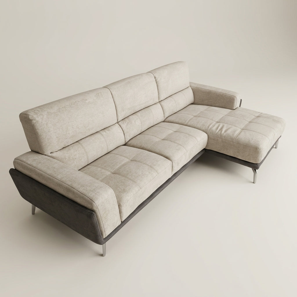 Megan 2 colour Suede fabric L-shape couch. GALERIA FURNITURE SOUTH AFRICA