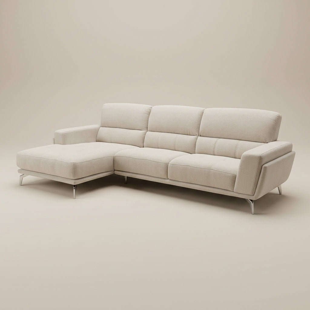 Pearl fabric L-shape sofa. Galeria Furniture SA