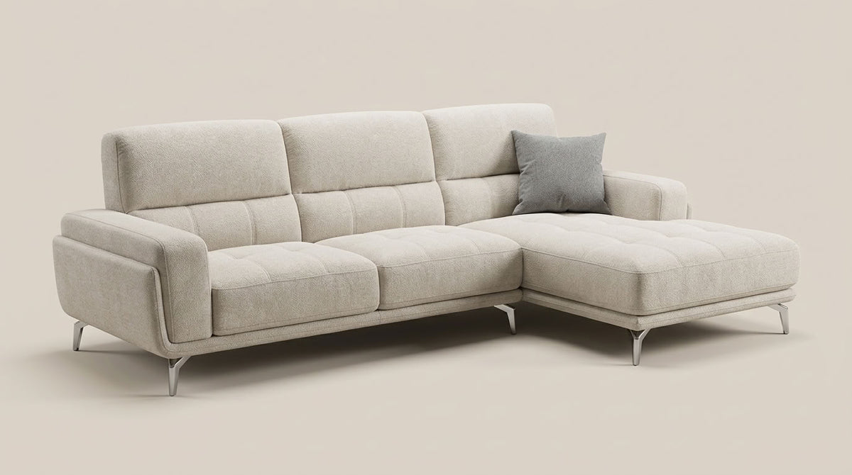 L-shape sofa in luxury soft grey fabric. GALERIA FURNITURE SA