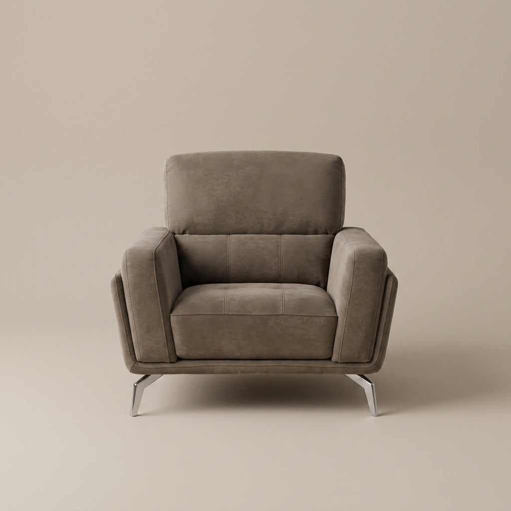 Elephant grey fabric armchair with silver steel feet – designer furniture Nelspruit