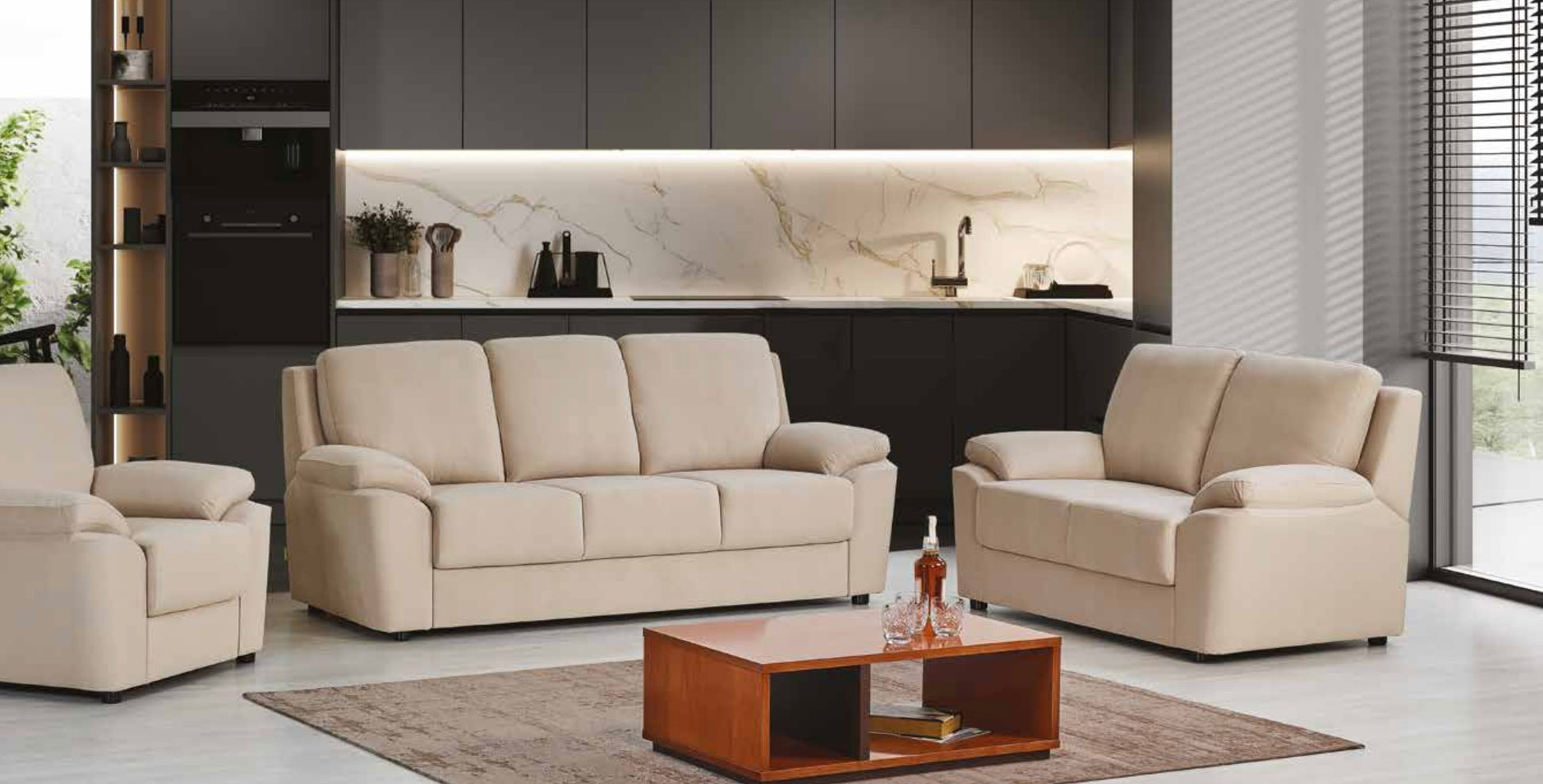 Available in amber yellow only. Comfy and plump 2+3 seater couch set