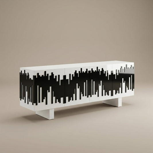 white gloss sideboard with jagged black design 4 door cabinet nelspruit south africa