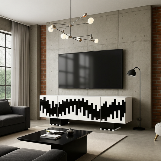 Designer luxury TV stand in black and white