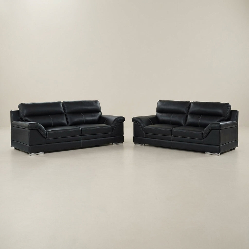 premium black leather sofa set 2+3 seater couches luxury living room furniture south africa. Galeria Furniture nelspruit.