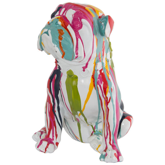 graffiti bulldog firgurine with bold paint splashes and drips.