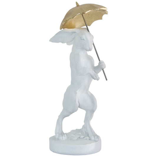white decor rabbit with gold umbrella. Home decor animal figurines