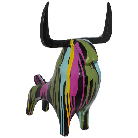 graffiti bull figurine with splashes of paint drips and colours