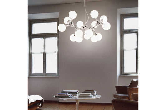 Glass Ball Chandelier with ;polished chrome detail