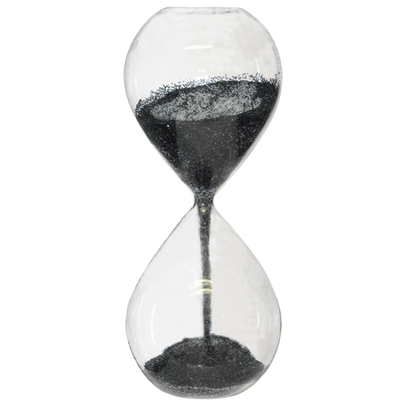 black glitter hour glass 