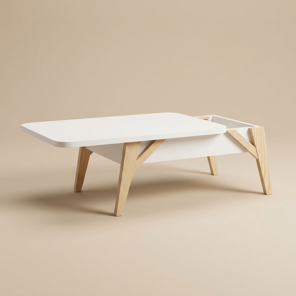 White wood coffee table with sliding top function for storage. Euro Crafted. GALERIA FURNITURE SA. Delivery nationwide.