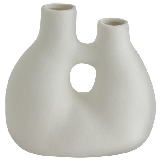 ceramic two-holed vase with irregular design.