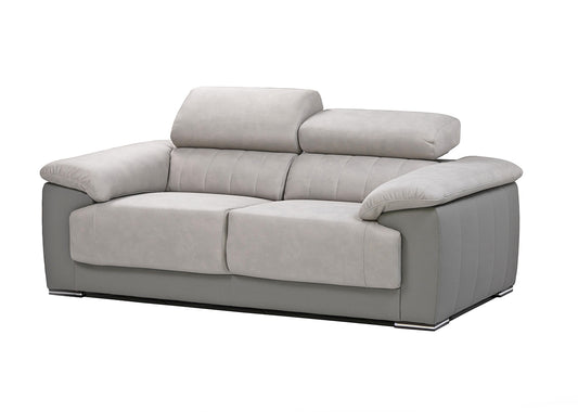 2 Seater couch with adjustable headrests, in two-tone grey fabric. 