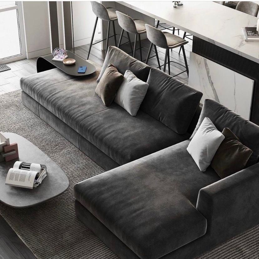 L shape Grey  fabric couch 