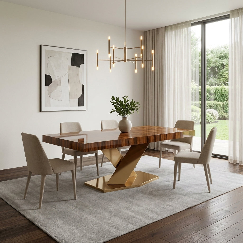 Modern dining table with thick wood top and gold legs, high-end dining furniture Mbombela