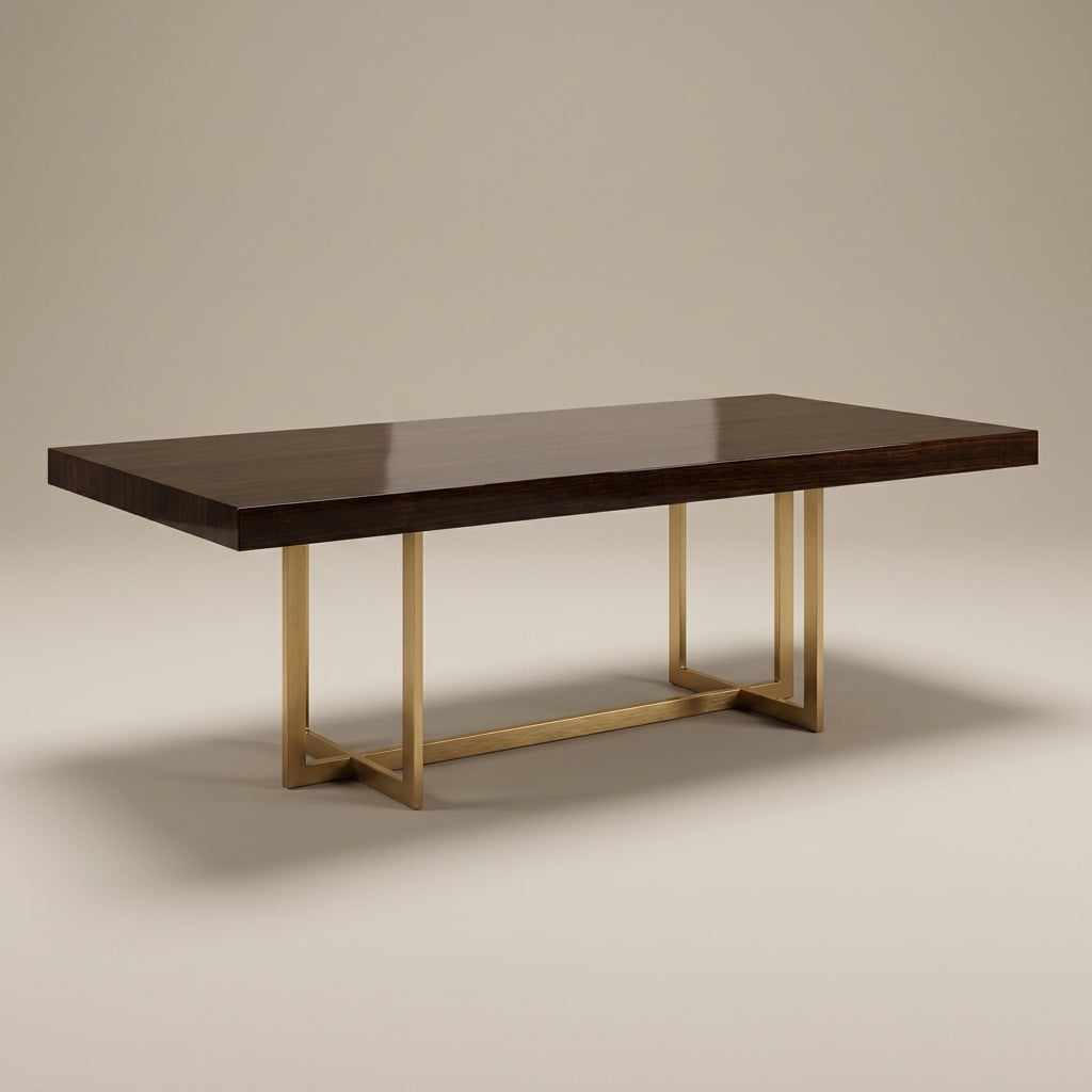 modern luxury dining table south africa dark wood gloss top gold metal legs