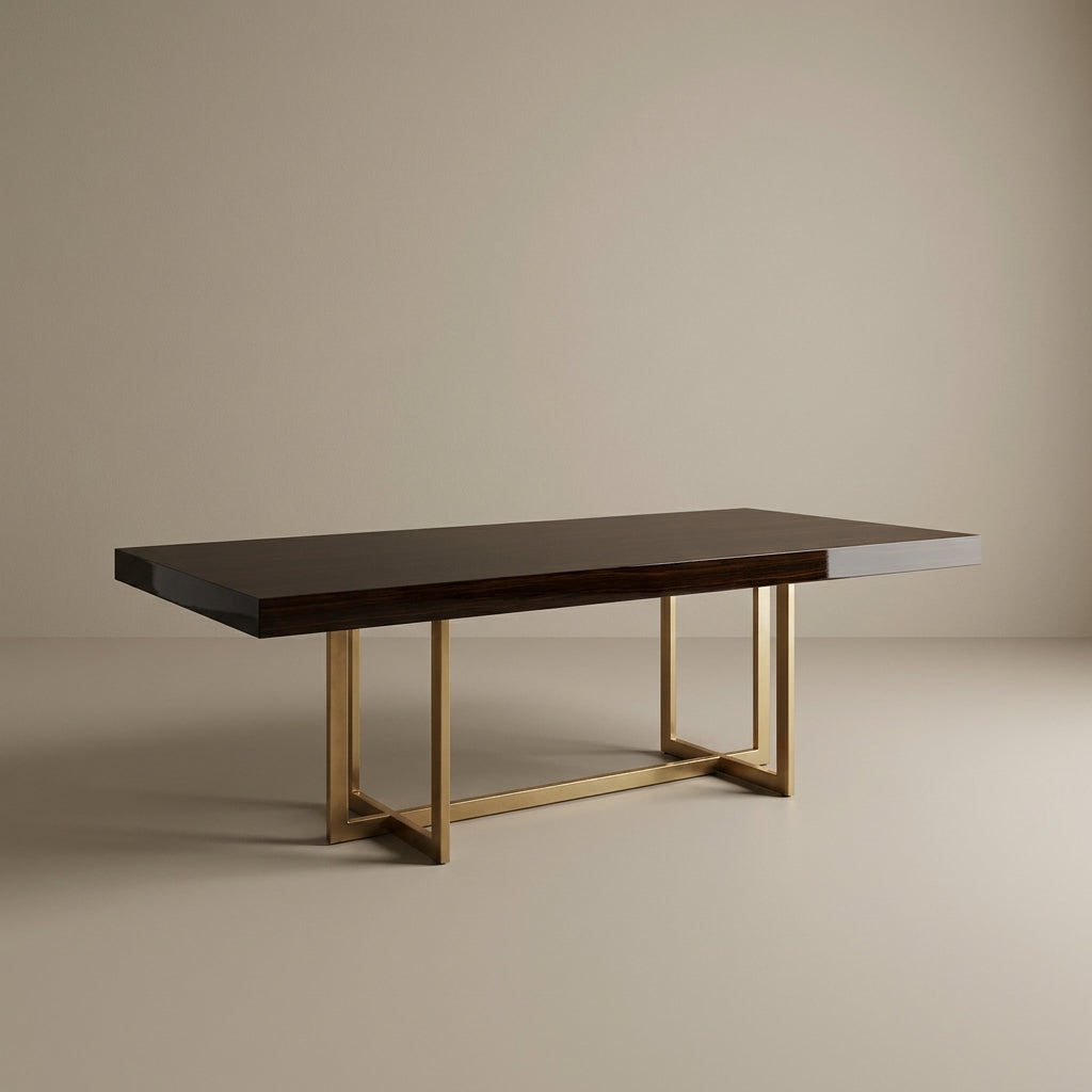 dark wood dining table gloss finish with gold legs designer furniture south africa