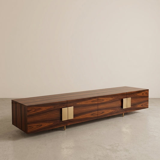 Luxury wood TV stand with gold brass details. Euro created, sold exclusively at Galeria Furniture South Africa.