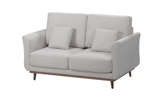 2 seater fabric couch with wood leg and frame