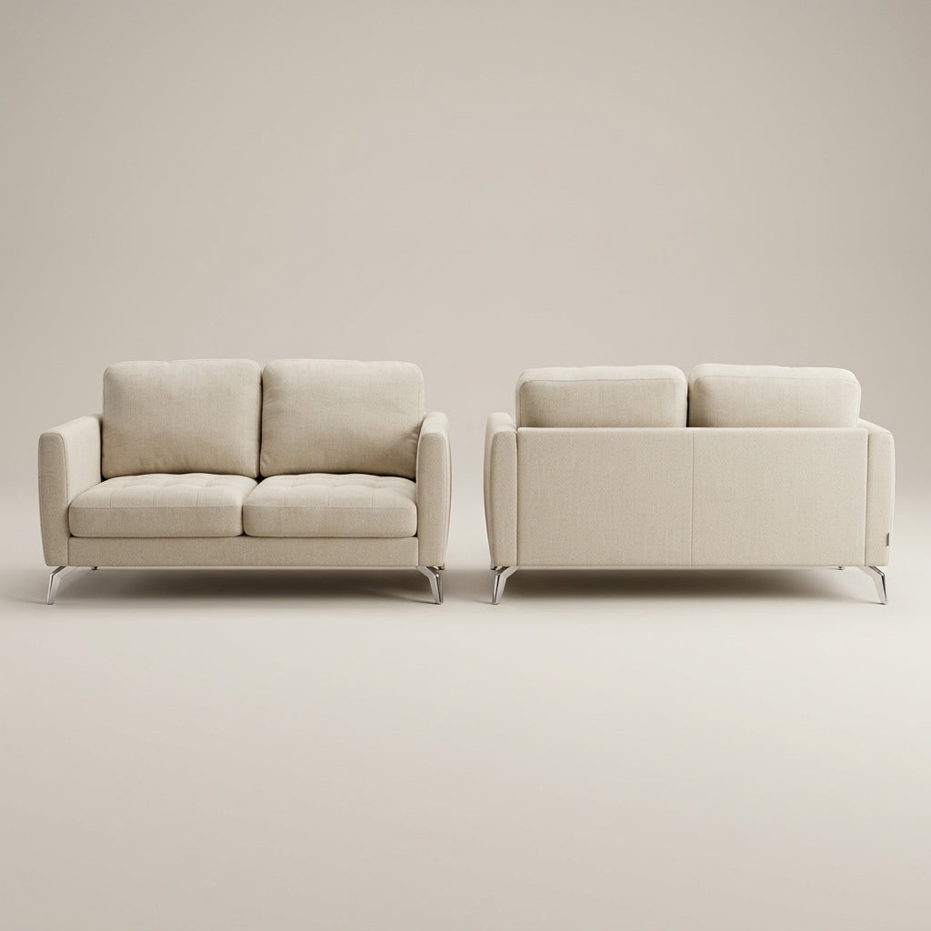 Robbie 2 Seater and 3 Seater Sofa comparison in Pearl cream fabric - buy luxury sofa at Galeria