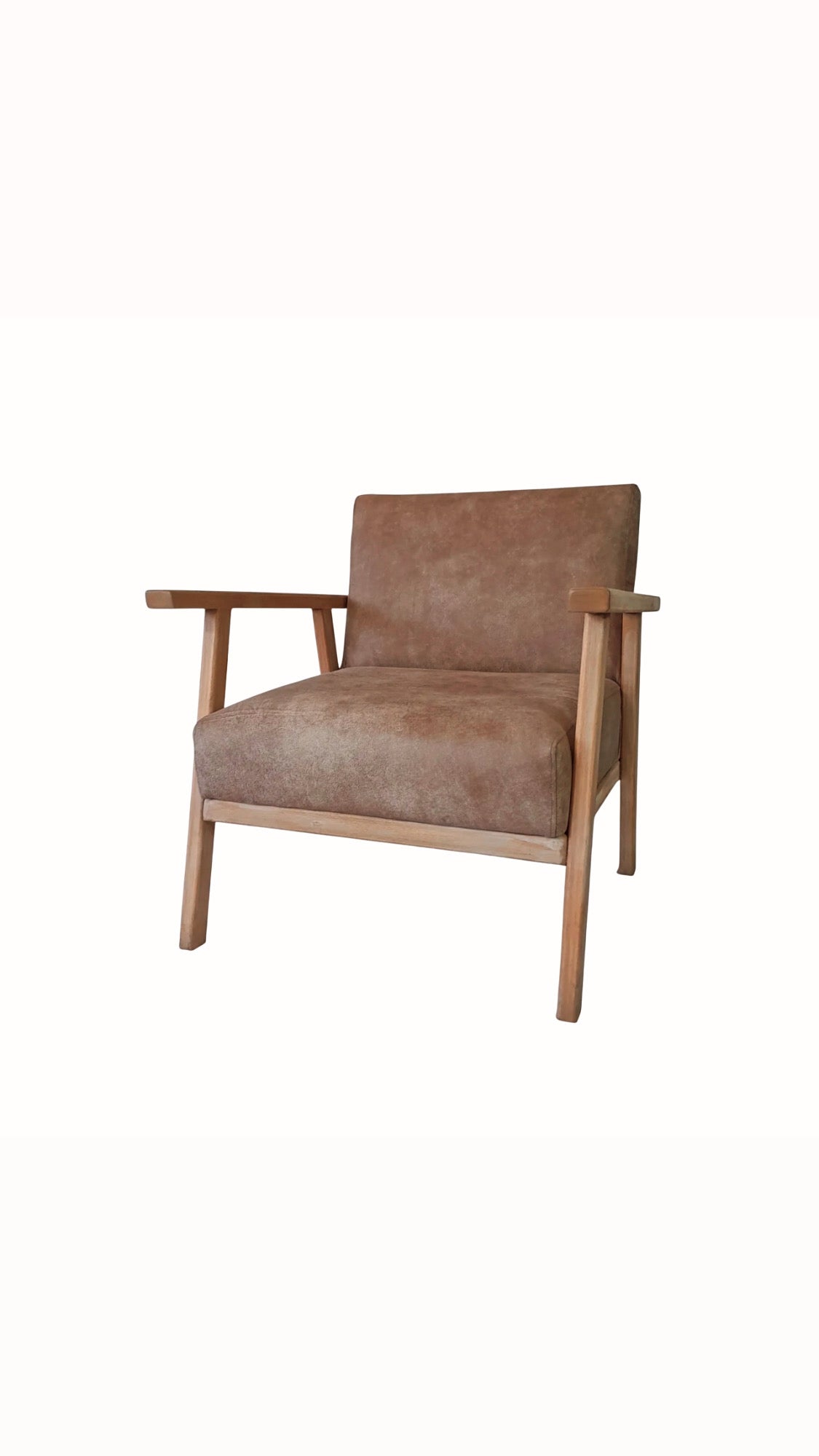 This chair is crafted in a beautiful raw wood and is customisable in leather or fabric