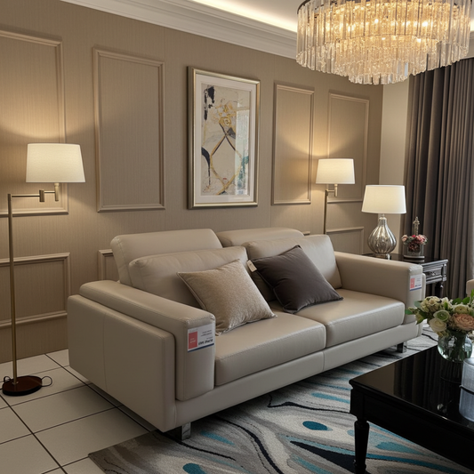 Luxury leather 2 seater couch in light grey