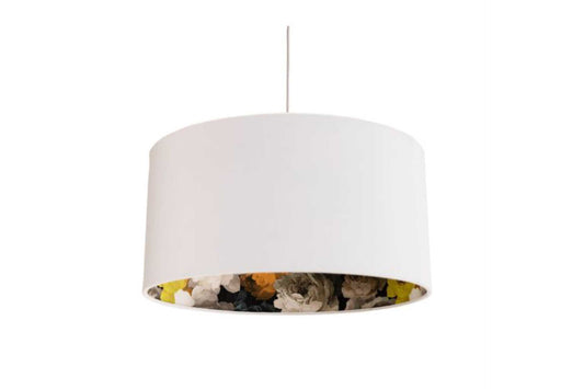 Large lighting pendant in upholstered felt and floral fabric