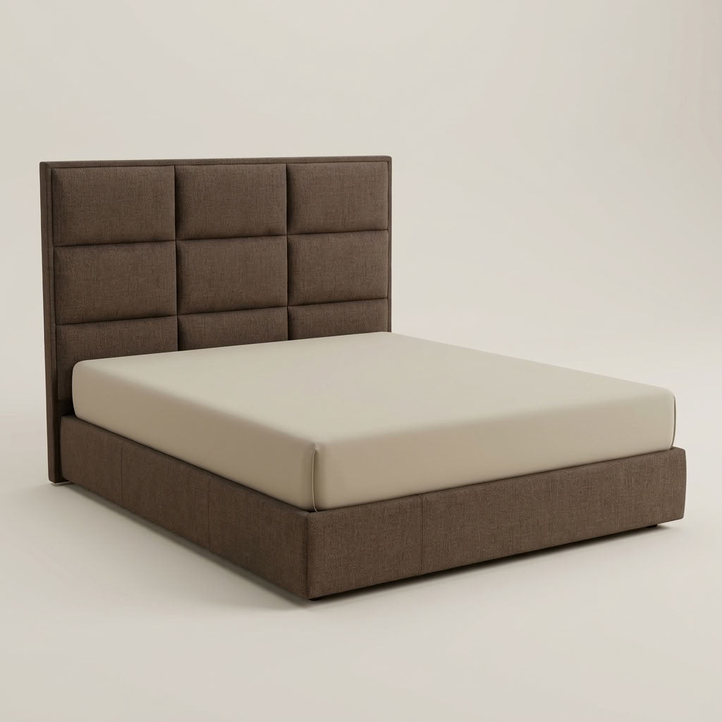 Rich brown queen headboard and base bed set. GALERIA FURNITURE SOUTH AFRICA.