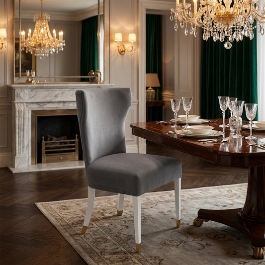 luxury dining chair in dark grey luxe fabric