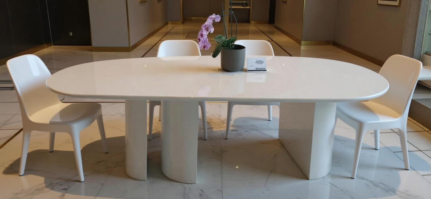 Luxury Dining table in gloss white handmade in europe. 10-12 seater dining table.