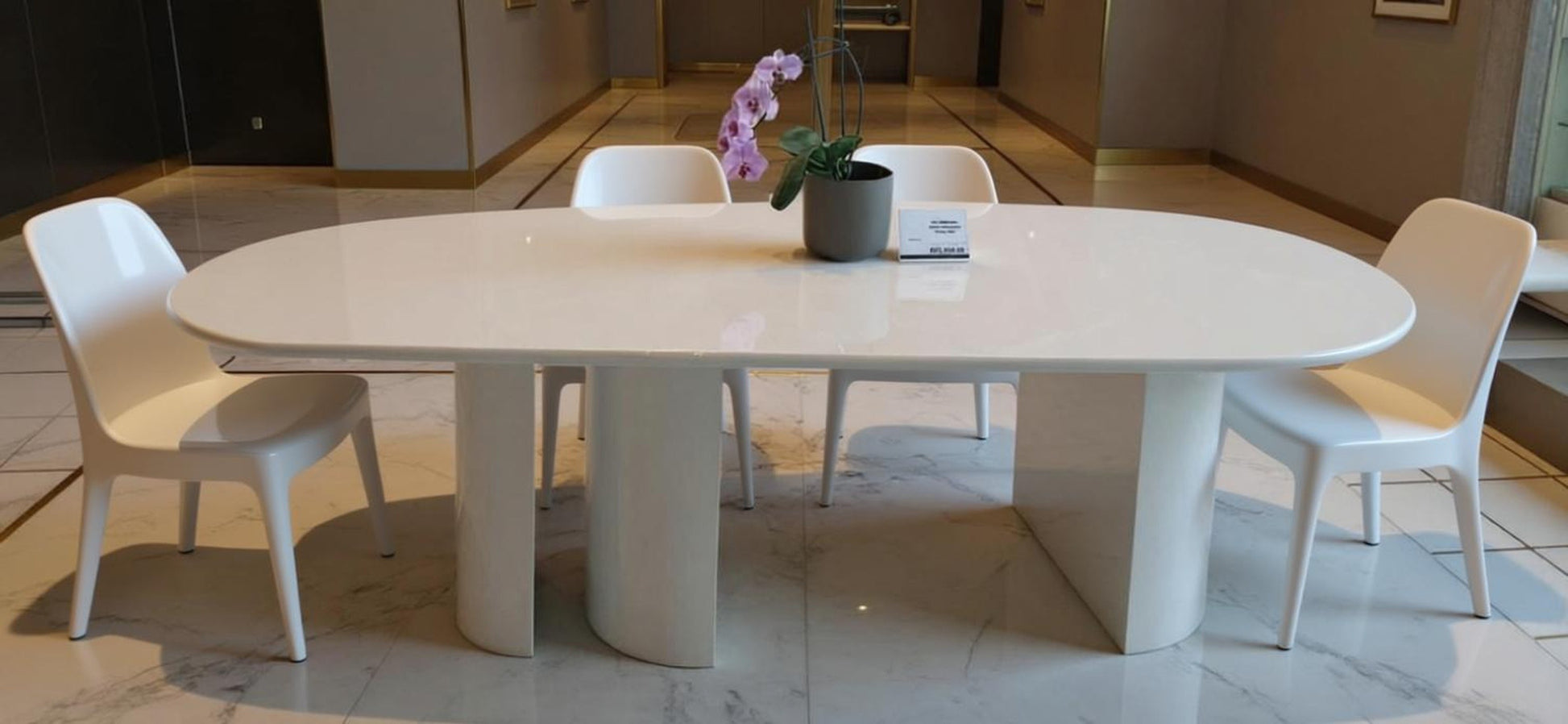 Luxury Dining table in gloss white handmade in europe. 10-12 seater dining table.