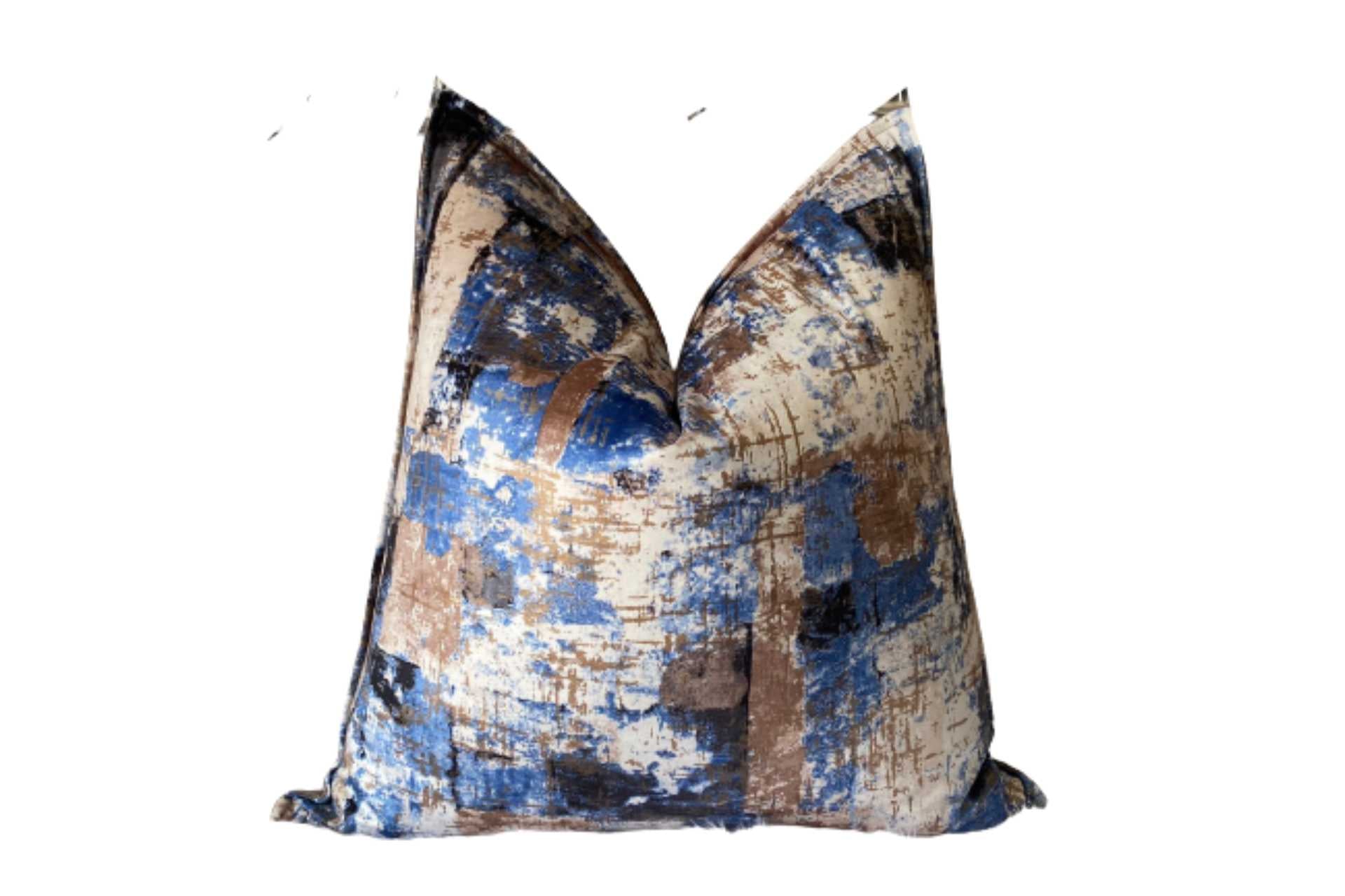 Blue and beige velvety scatter. Double sided scatter cushion.